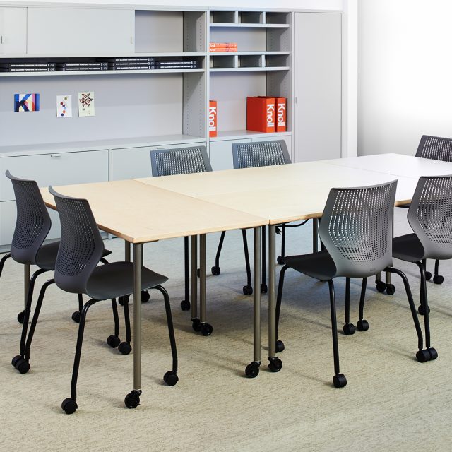 Knoll Multigeneration stacking chairs with casters